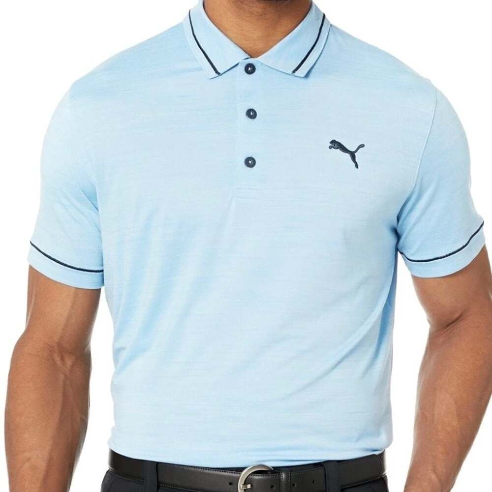 Puma Mens Cloudspun Monarch Golf Polo Shirt Blue Heather Short Sleeve XL 599117
